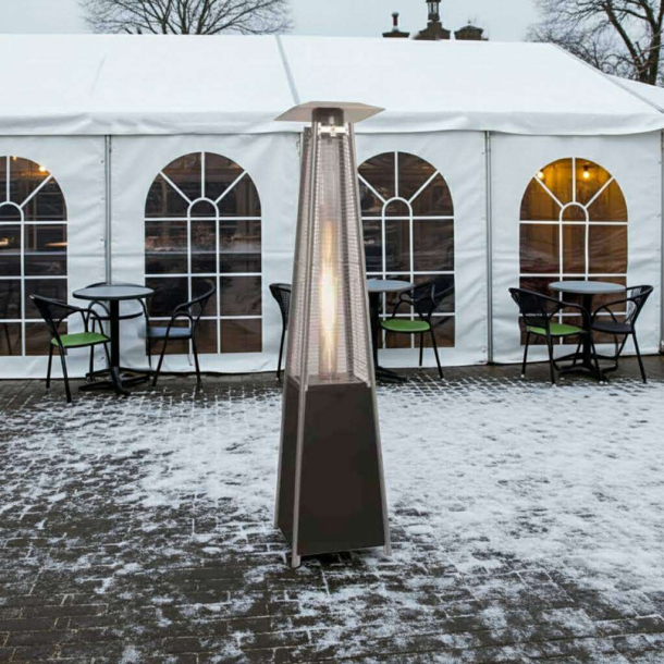 Terrassevarmer Lux Plus med Flamme 220 cm. Rustfri - 13 kW